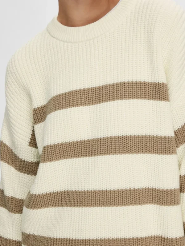 Strik>SELECTED STRIBET STRIKTRØJE Beige