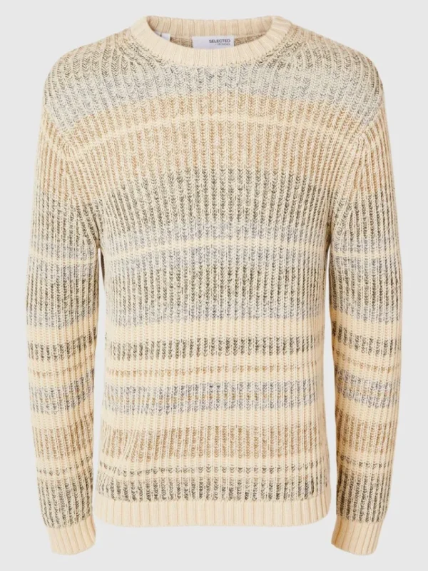 Strik>SELECTED STRIBET STRIKTRØJE Beige