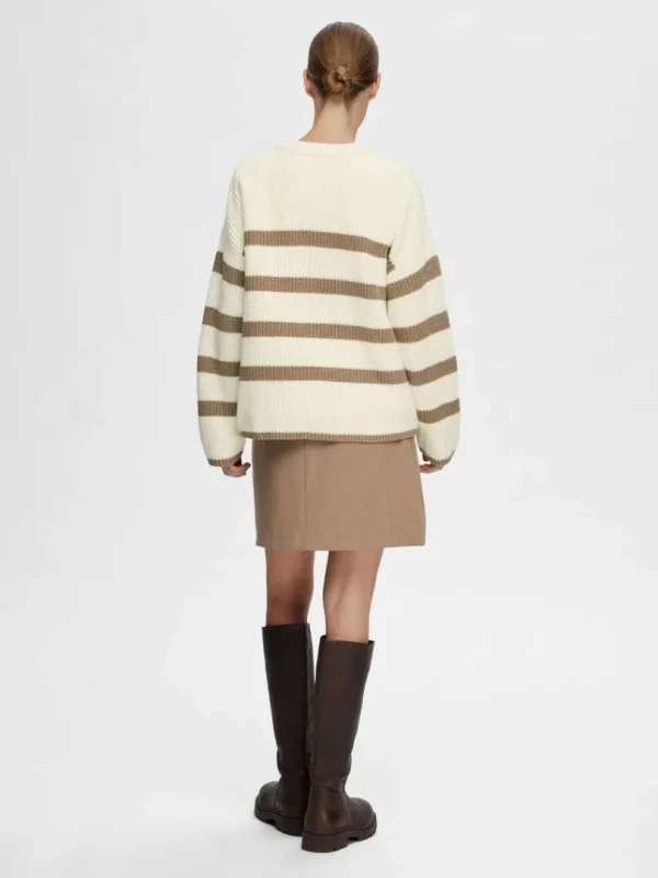 Strik>SELECTED STRIBET STRIKTRØJE Beige