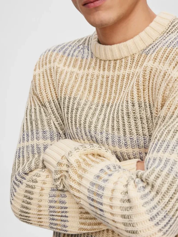 Strik>SELECTED STRIBET STRIKTRØJE Beige