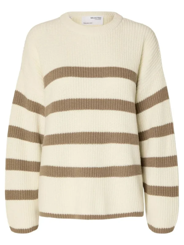 Strik>SELECTED STRIBET STRIKTRØJE Beige