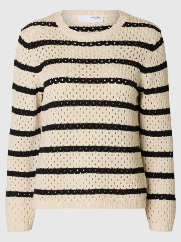 Strik>SELECTED STRIBET STRIKTRØJE Beige