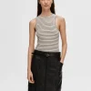 Toppe Og Bluser>SELECTED STRIBET TANKTOP Beige