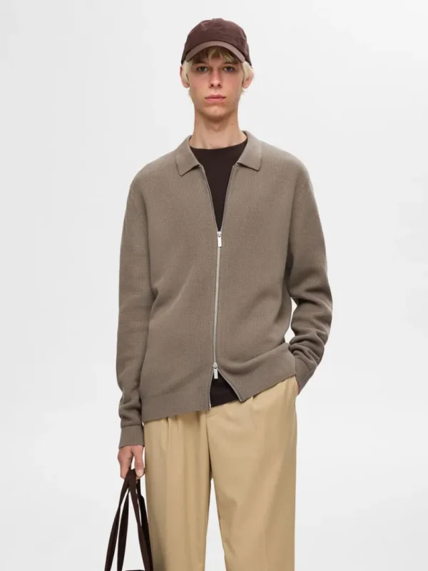 Strik>SELECTED STRIKKET CARDIGAN MED LYNLÅS Brown
