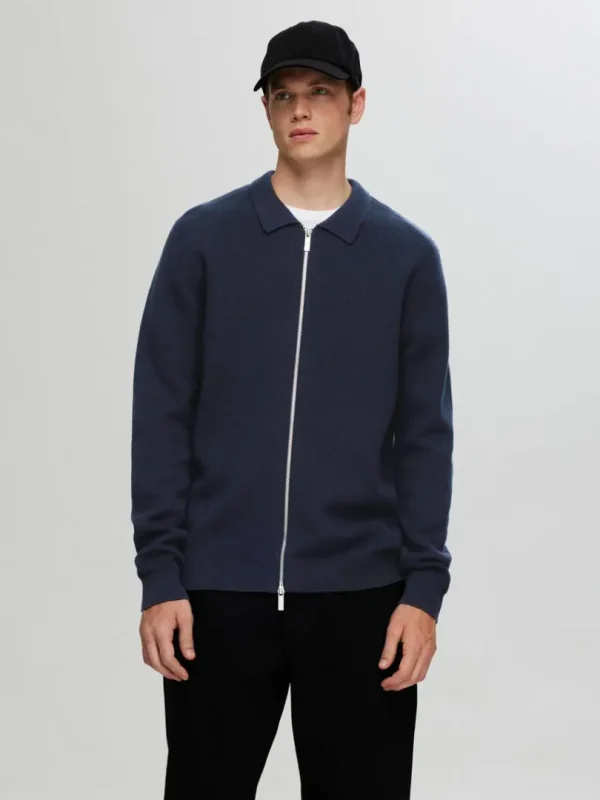 Strik>SELECTED STRIKKET CARDIGAN MED LYNLÅS Blue