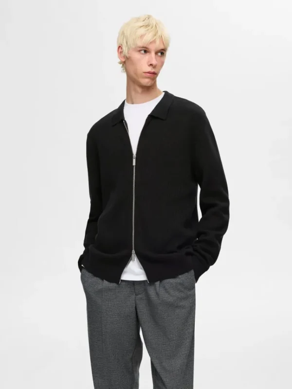 Strik>SELECTED STRIKKET CARDIGAN MED LYNLÅS Black