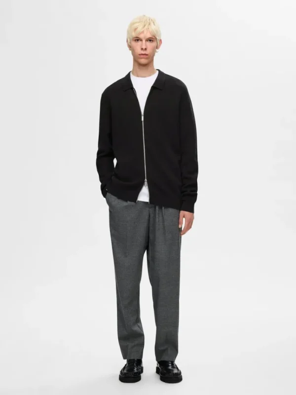 Strik>SELECTED STRIKKET CARDIGAN MED LYNLÅS Black