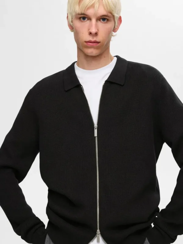 Strik>SELECTED STRIKKET CARDIGAN MED LYNLÅS Black