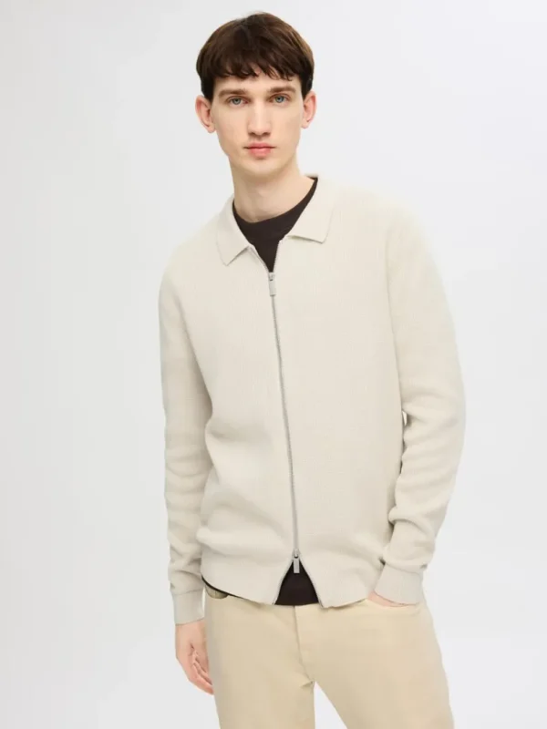 Strik>SELECTED STRIKKET CARDIGAN MED LYNLÅS Beige