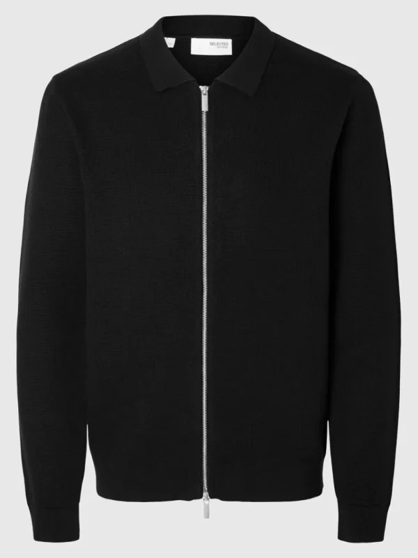 Strik>SELECTED STRIKKET CARDIGAN MED LYNLÅS Black