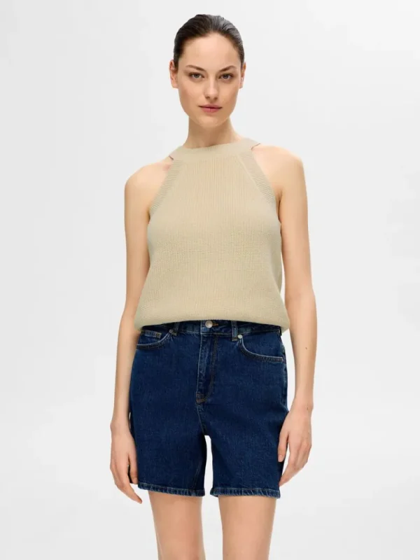 Toppe Og Bluser | Strik>SELECTED STRIKKET HALTERNECK TOP Beige