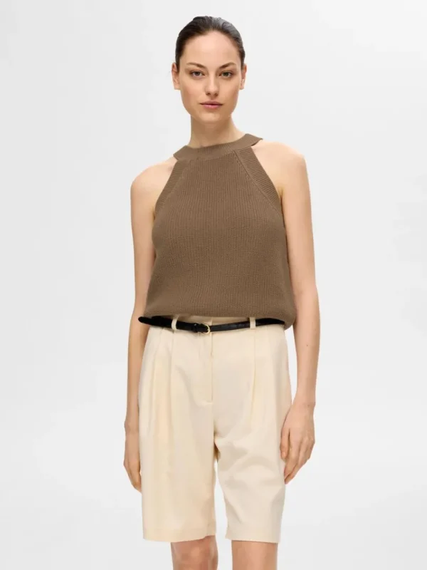 Toppe Og Bluser | Strik>SELECTED STRIKKET HALTERNECK TOP Brown
