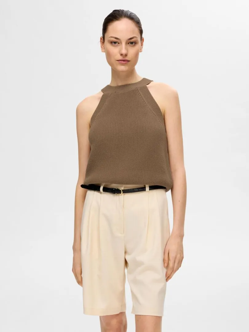 strikket_halterneck_top_0-2.webp Toppe Og Bluser | Strik>SELECTED STRIKKET HALTERNECK TOP Brown