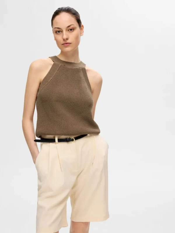 Toppe Og Bluser | Strik>SELECTED STRIKKET HALTERNECK TOP Brown