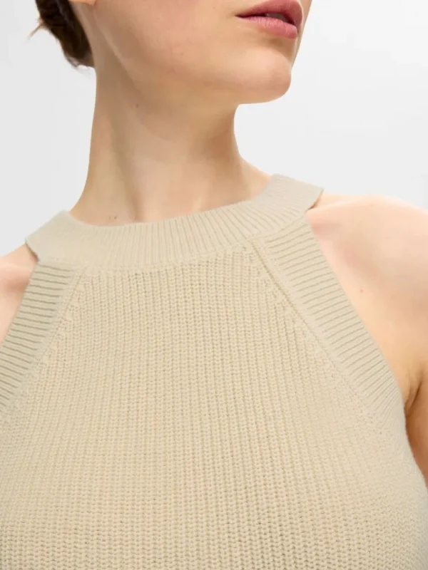 Toppe Og Bluser | Strik>SELECTED STRIKKET HALTERNECK TOP Beige