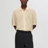 Poloer>SELECTED STRIKKET KORTÆRMET SKJORTE Beige