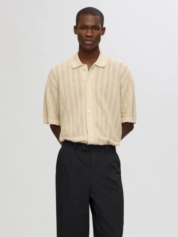 Poloer>SELECTED STRIKKET KORTÆRMET SKJORTE Beige