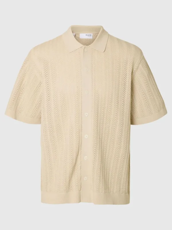 Poloer>SELECTED STRIKKET KORTÆRMET SKJORTE Beige