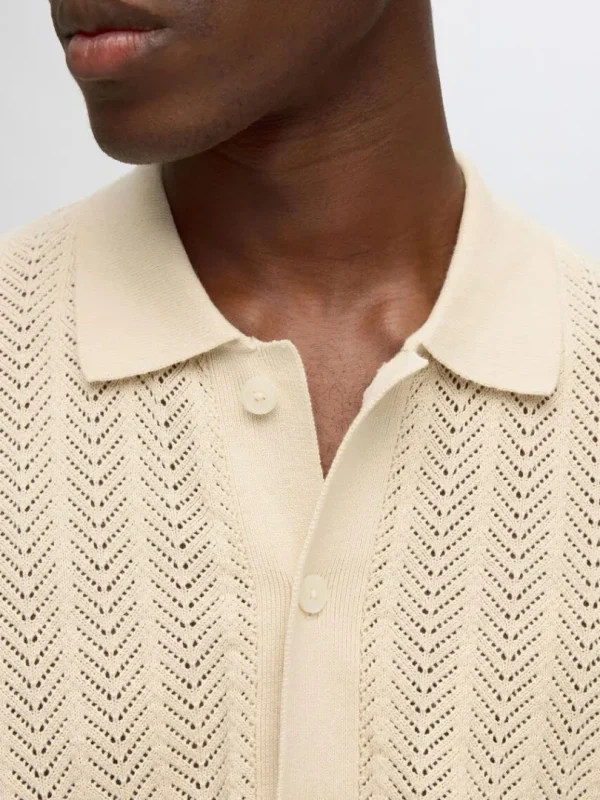 Poloer>SELECTED STRIKKET KORTÆRMET SKJORTE Beige