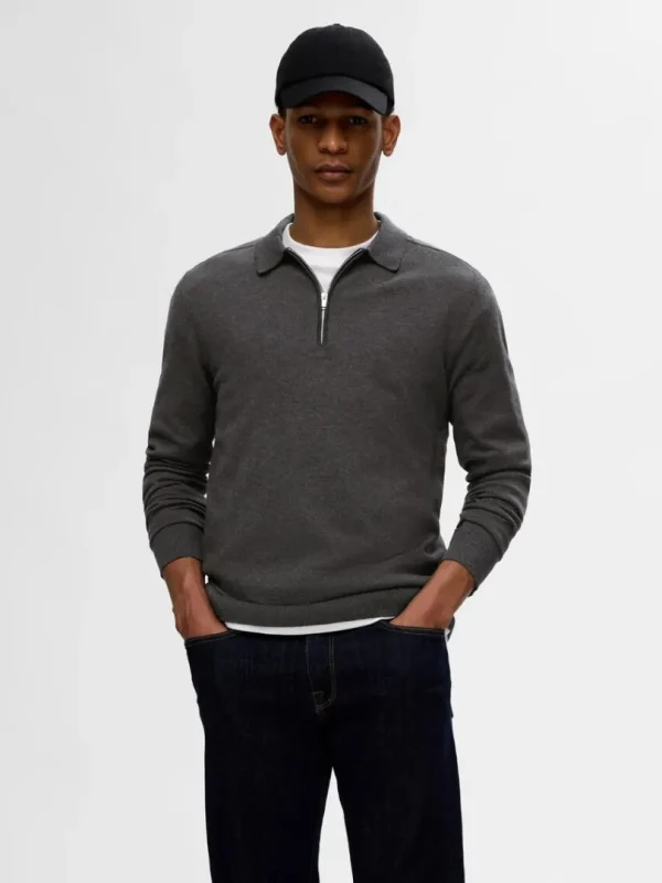 Strik>SELECTED STRIKKET LANGÆRMET POLO Grey