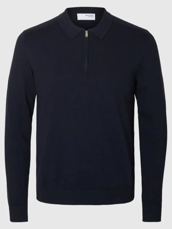 Strik>SELECTED STRIKKET LANGÆRMET POLO Blue