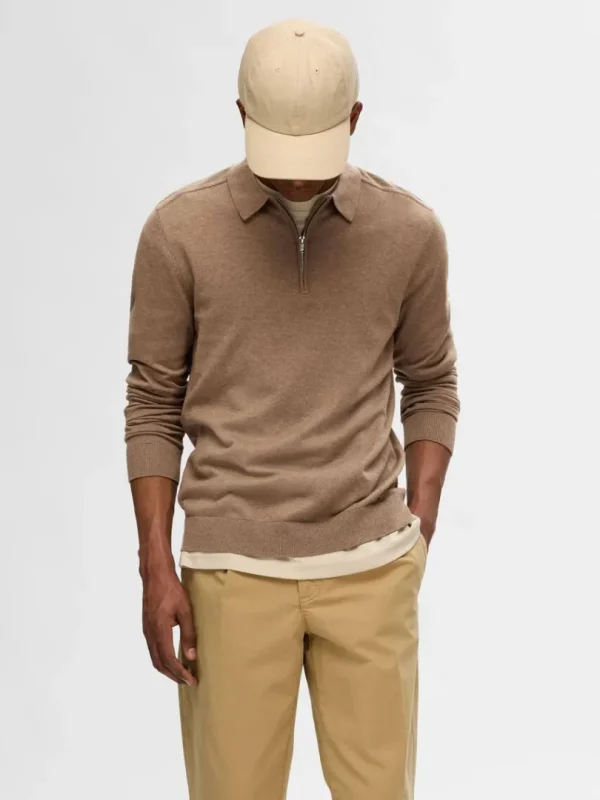 Strik>SELECTED STRIKKET LANGÆRMET POLO Brown