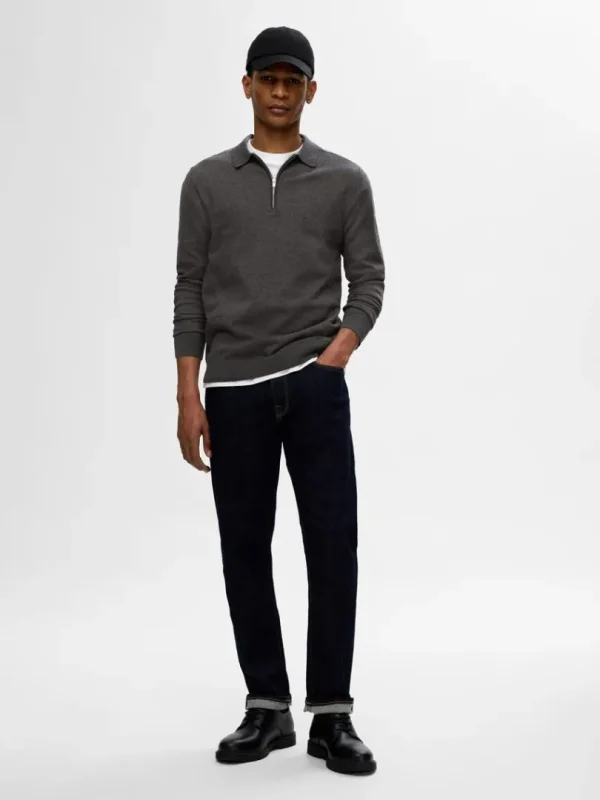 Strik>SELECTED STRIKKET LANGÆRMET POLO Grey