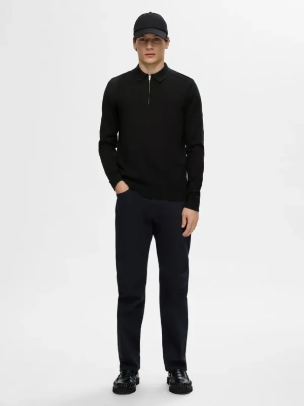 Strik>SELECTED STRIKKET LANGÆRMET POLO Black
