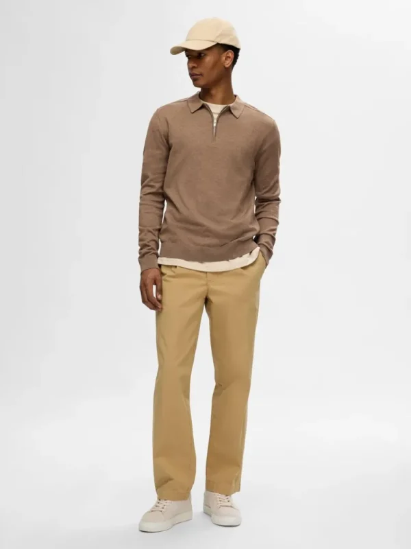 Strik>SELECTED STRIKKET LANGÆRMET POLO Brown