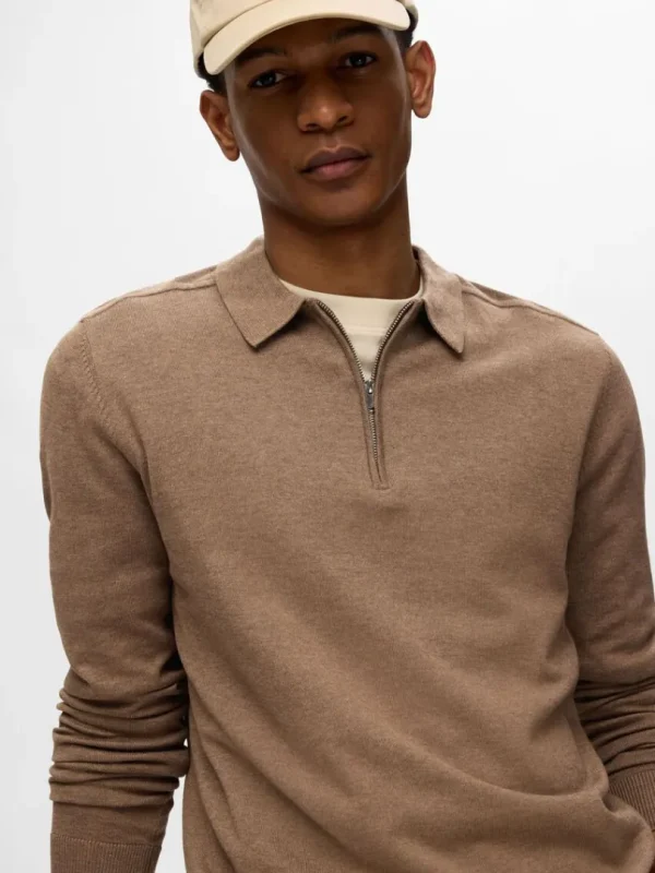 Strik>SELECTED STRIKKET LANGÆRMET POLO Brown