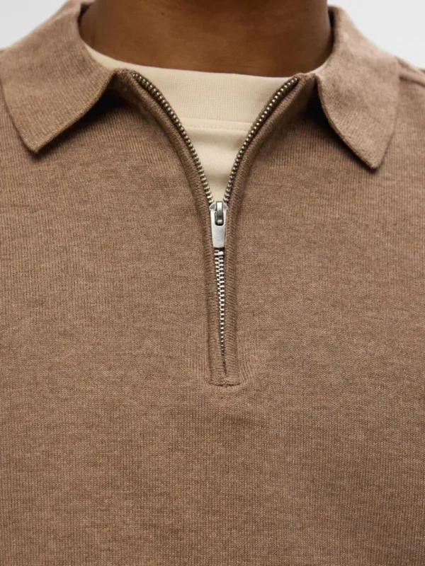 Strik>SELECTED STRIKKET LANGÆRMET POLO Brown