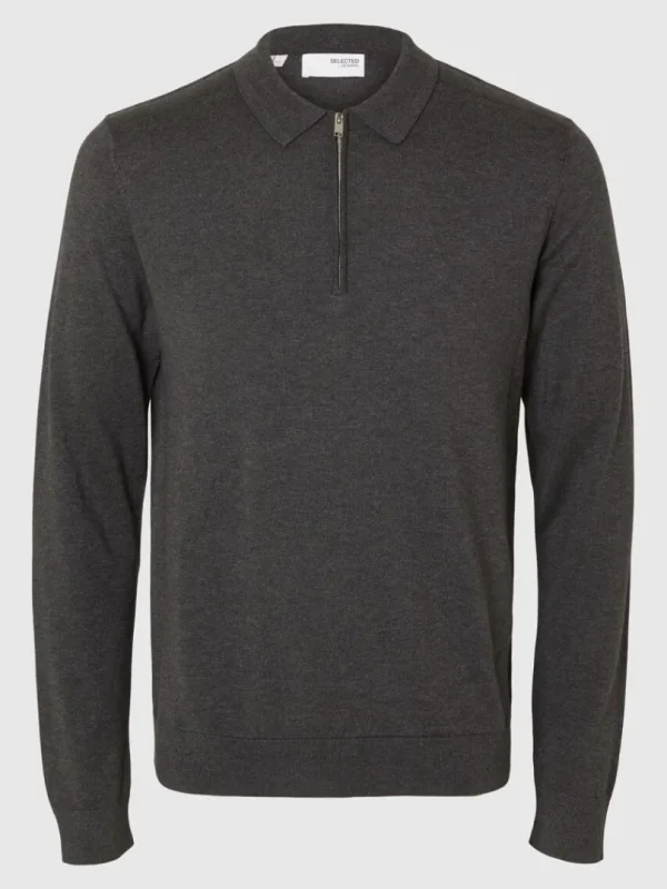 Strik>SELECTED STRIKKET LANGÆRMET POLO Grey