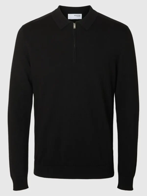 Strik>SELECTED STRIKKET LANGÆRMET POLO Black