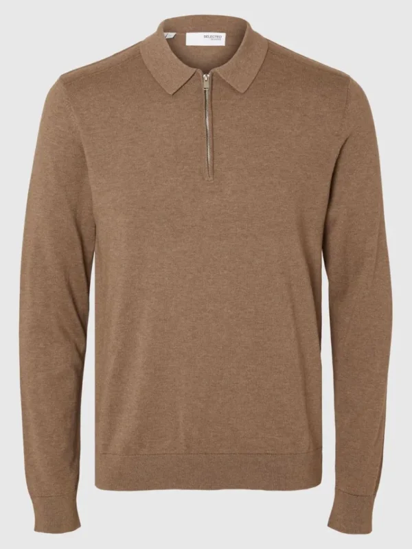 Strik>SELECTED STRIKKET LANGÆRMET POLO Brown