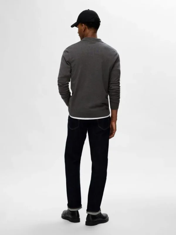 Strik>SELECTED STRIKKET LANGÆRMET POLO Grey