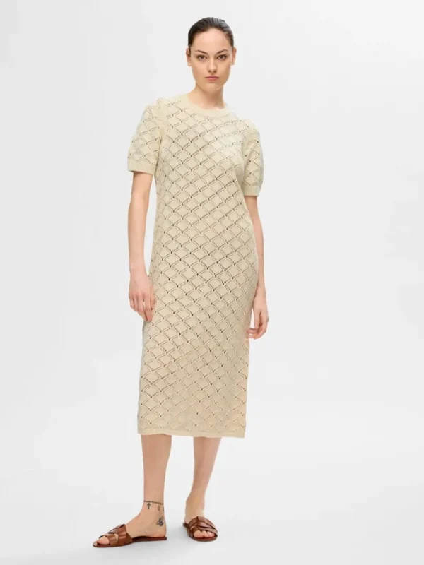 Strik | Kjoler>SELECTED STRIKKET MAXIKJOLE Beige