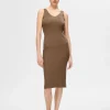 Kjoler | Strik>SELECTED STRIKKET MIDIKJOLE Brown
