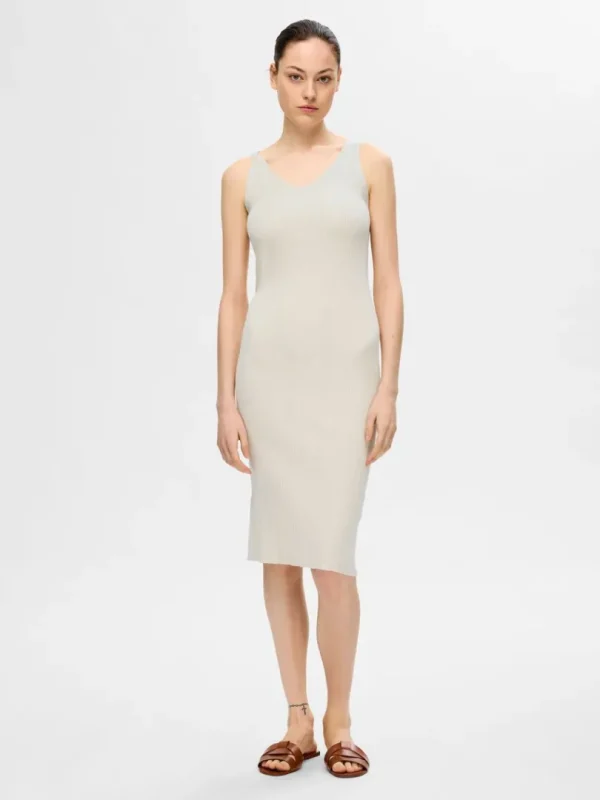 Kjoler | Strik>SELECTED STRIKKET MIDIKJOLE Beige