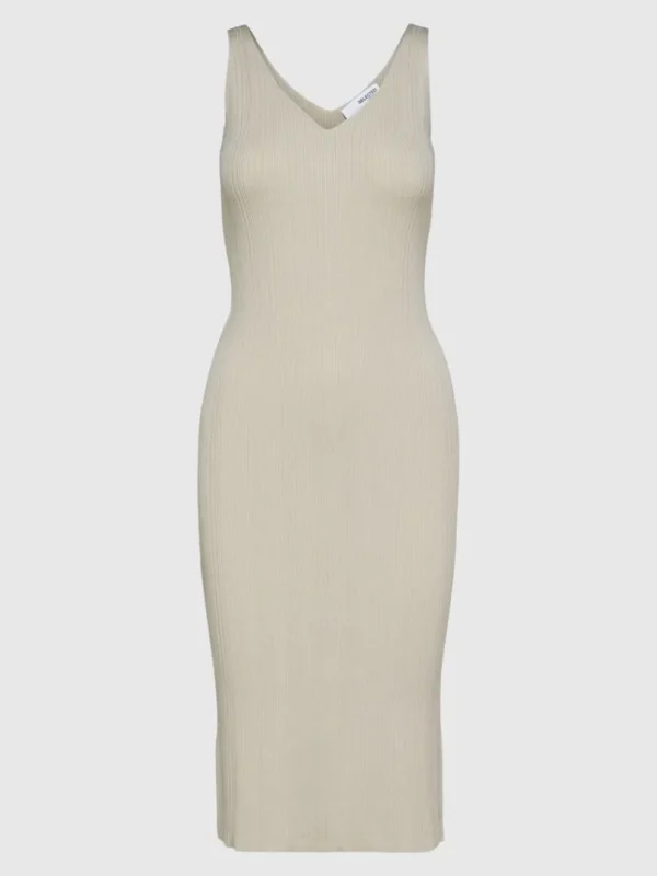 Kjoler | Strik>SELECTED STRIKKET MIDIKJOLE Beige