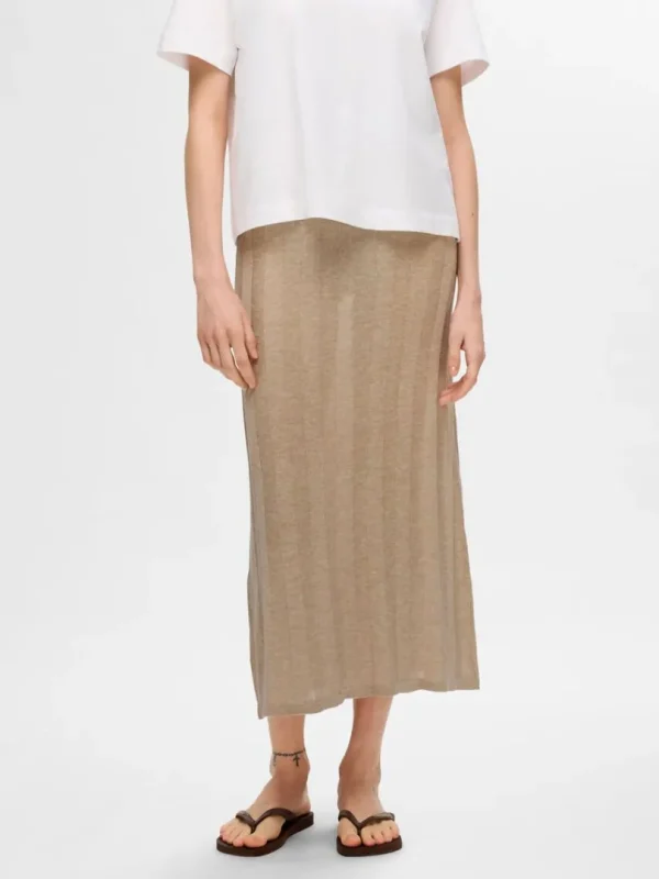 Nederdele>SELECTED STRIKKET MIDINEDERDEL Beige
