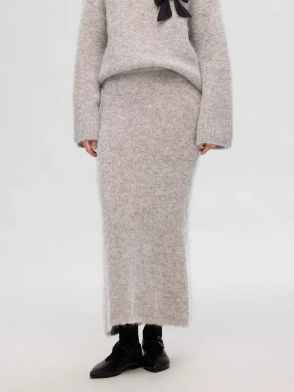 Nederdele>SELECTED STRIKKET MIDINEDERDEL Grey
