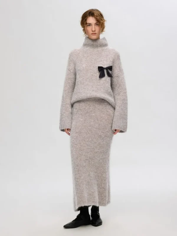 Nederdele>SELECTED STRIKKET MIDINEDERDEL Grey