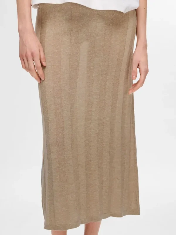Nederdele>SELECTED STRIKKET MIDINEDERDEL Beige