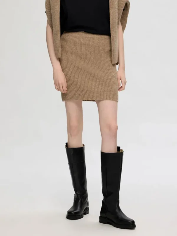 Nederdele>SELECTED STRIKKET MININEDERDEL Brown
