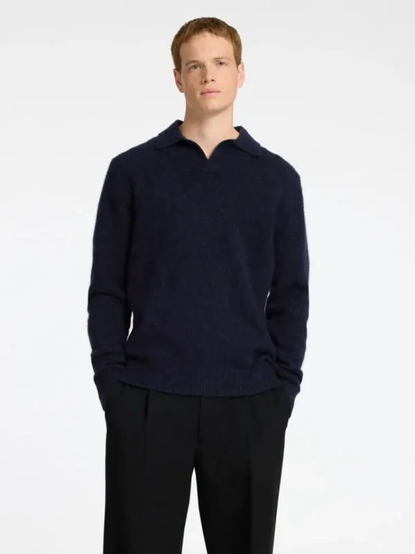 Poloer>SELECTED STRIKKET POLO Blue