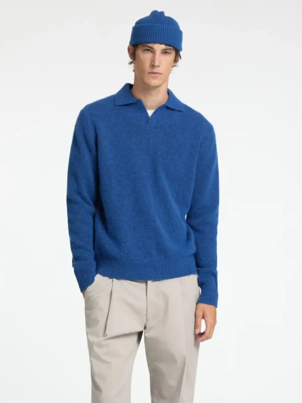 Poloer>SELECTED STRIKKET POLO Blue