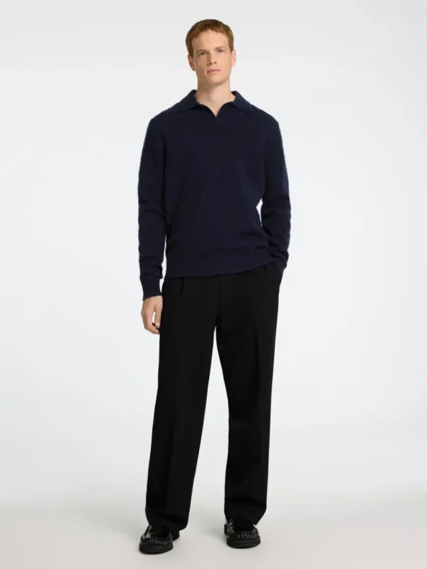 Poloer>SELECTED STRIKKET POLO Blue