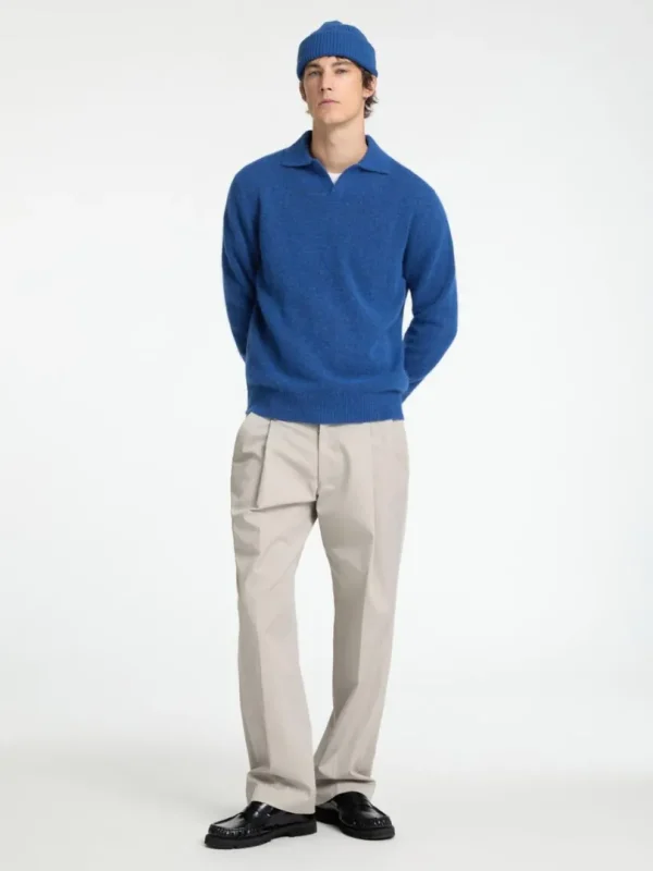 Poloer>SELECTED STRIKKET POLO Blue
