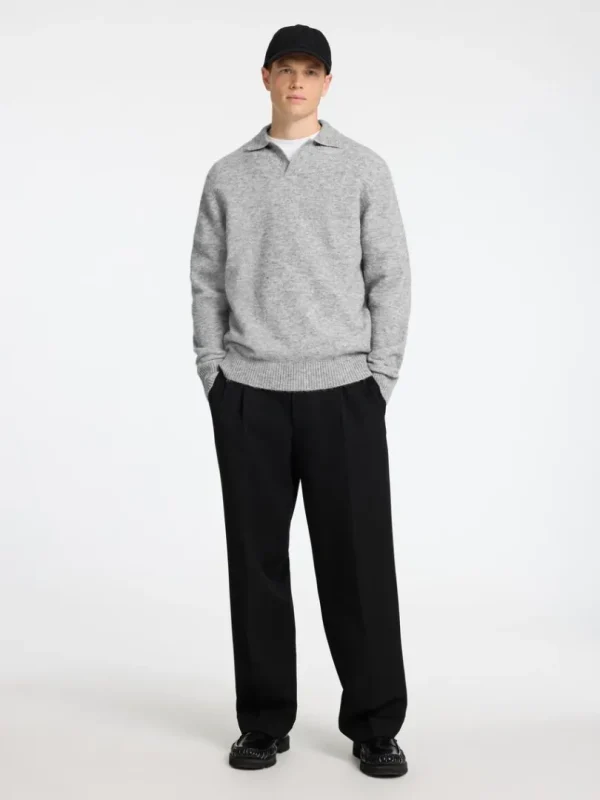 Poloer>SELECTED STRIKKET POLO Grey