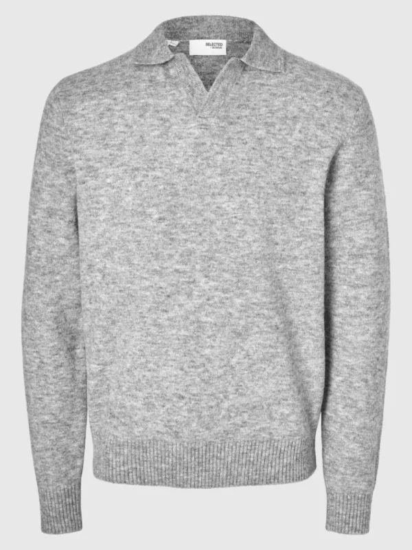 Poloer>SELECTED STRIKKET POLO Grey